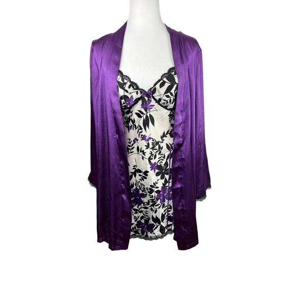 Apt. 9 Women's Satin Babydoll Slip Dress Nightgown with Purple Robe - Picture 1 of 10